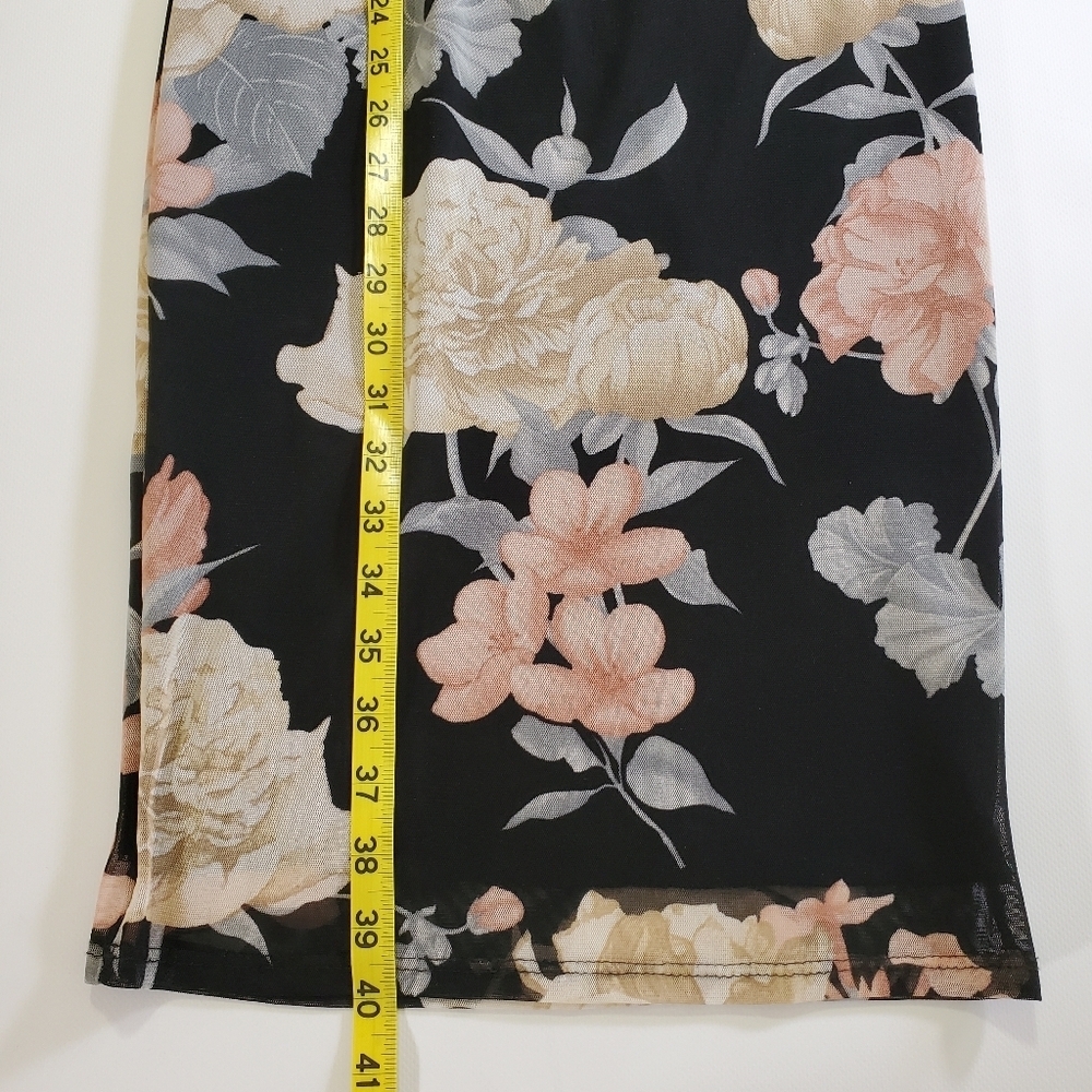 2231 * A3 Design Mesh Floral Bodycon Midi Dress Black Size S Vintage - Picture 8 of 8